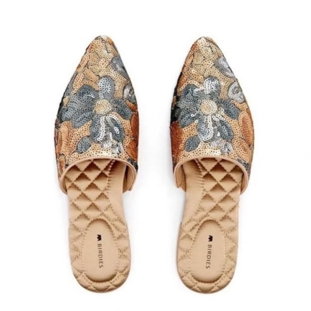 Birdies The Dove Gold Petal Sequin Mule Slip On Shoes Flats 8.5 Sequined Mules